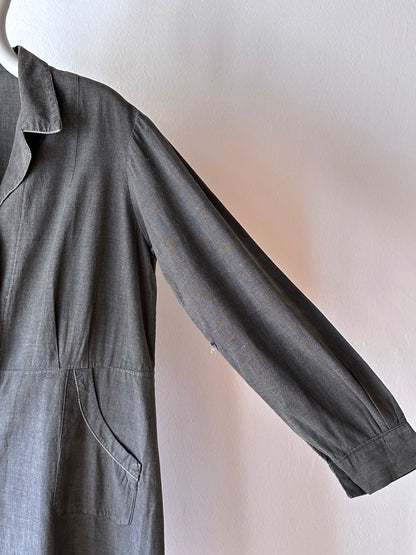 French vintage black chambray shirt dress