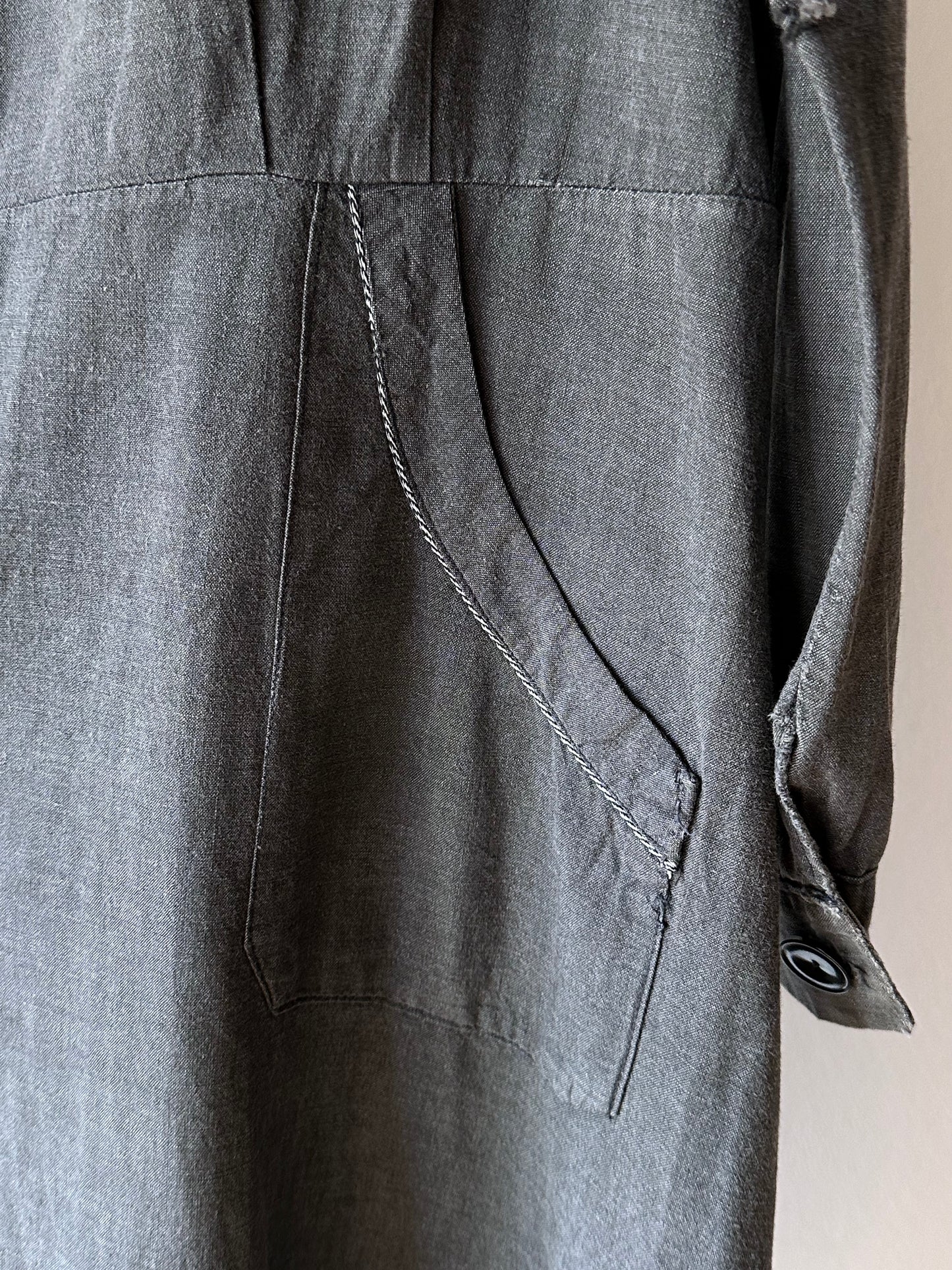 French vintage black chambray shirt dress