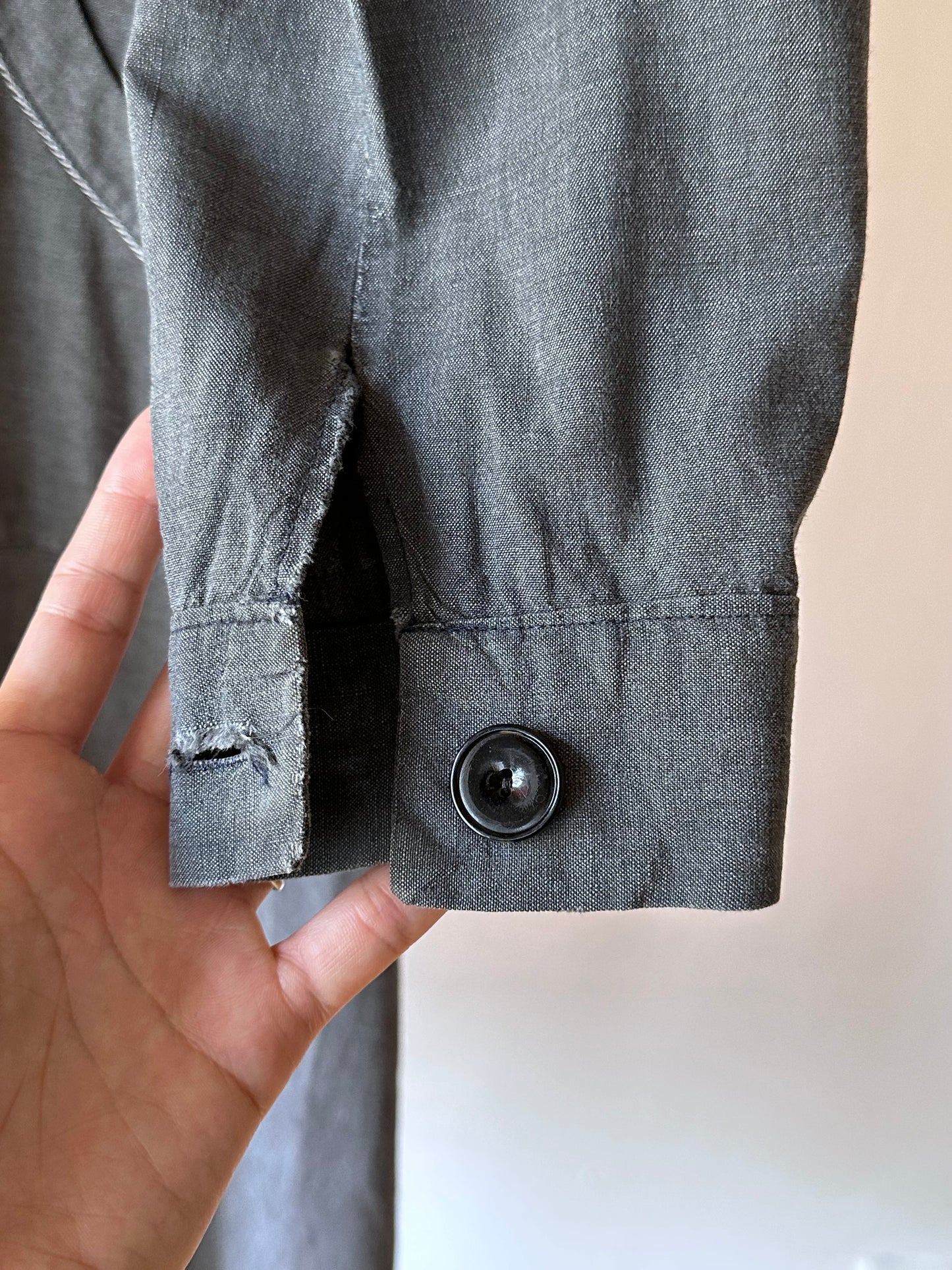 French vintage black chambray shirt dress