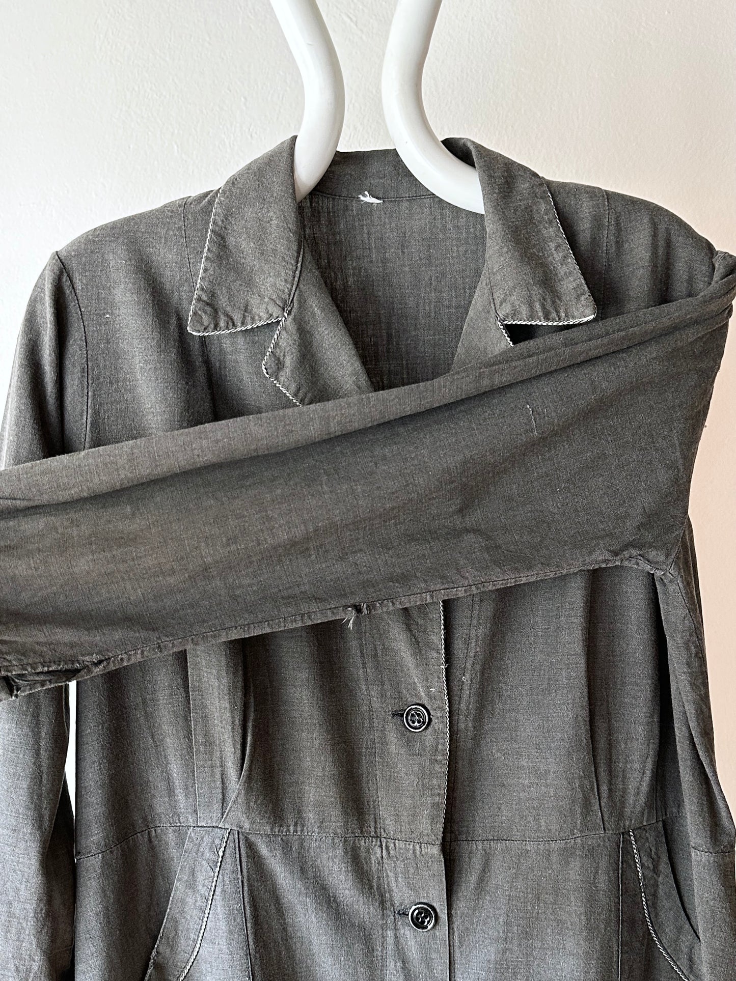 French vintage black chambray shirt dress