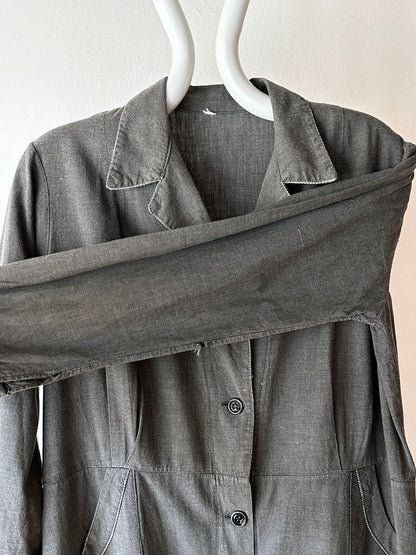 French vintage black chambray shirt dress