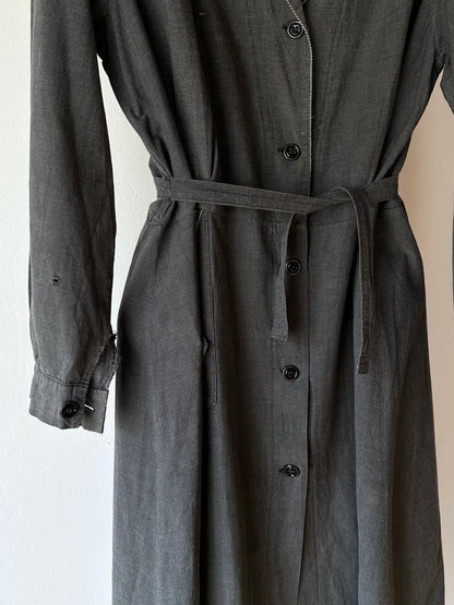 French vintage black chambray shirt dress
