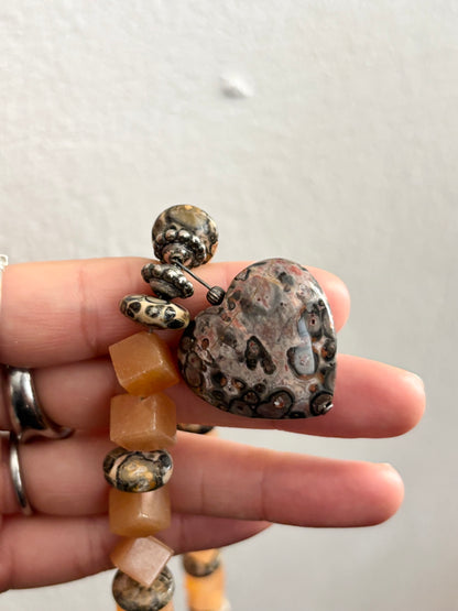 leopard skin jasper x orange aventurine heart necklace