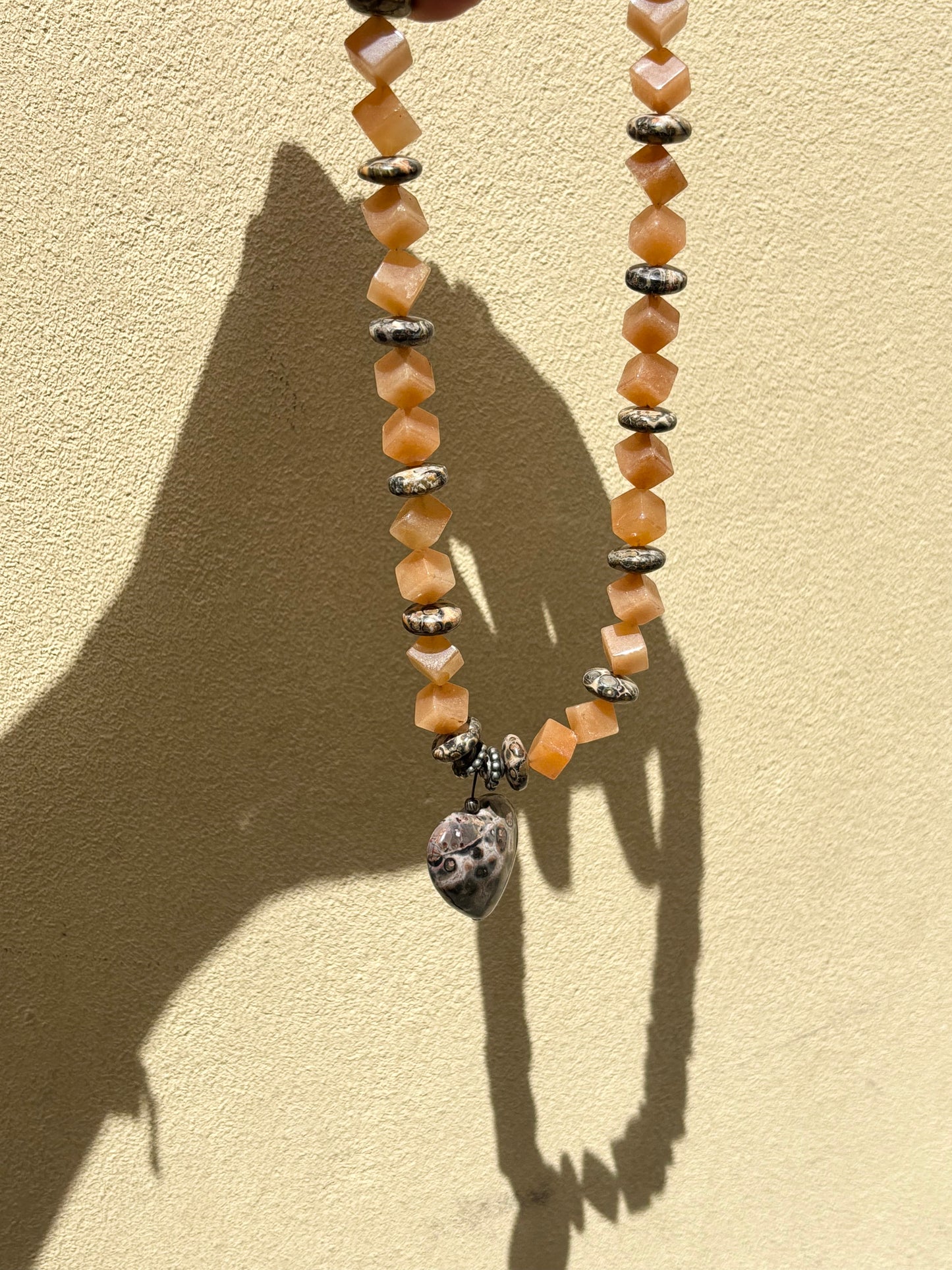 leopard skin jasper x orange aventurine heart necklace