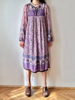 indian cotton bohemian dress gauze インド綿 ドレス インディアンコットン コットン ボヘミアン 花柄 70s 70's 1970s 1970's purple pink パープル