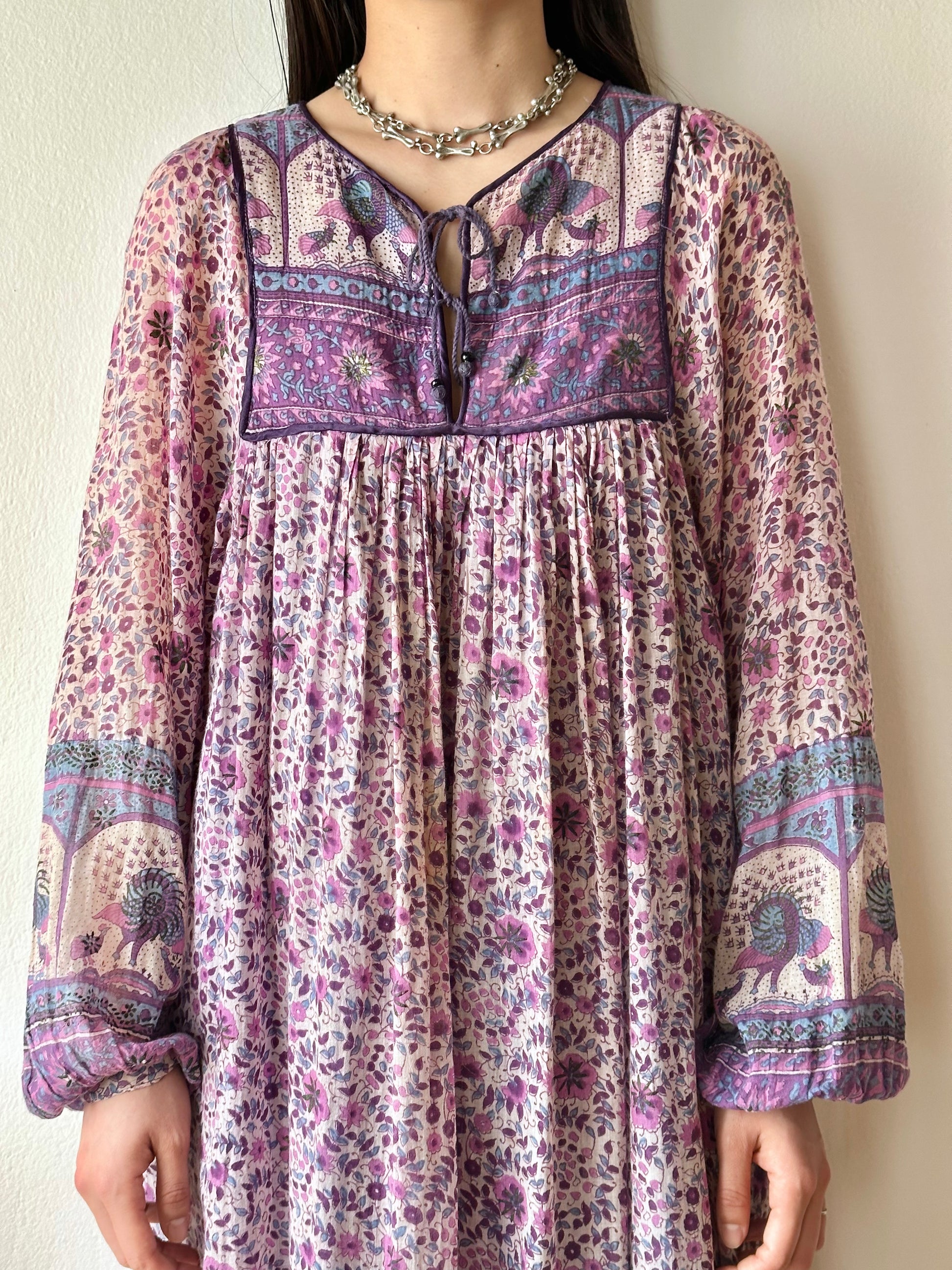 indian cotton bohemian dress gauze インド綿 ドレス インディアンコットン コットン ボヘミアン 花柄 70s 70's 1970s 1970's