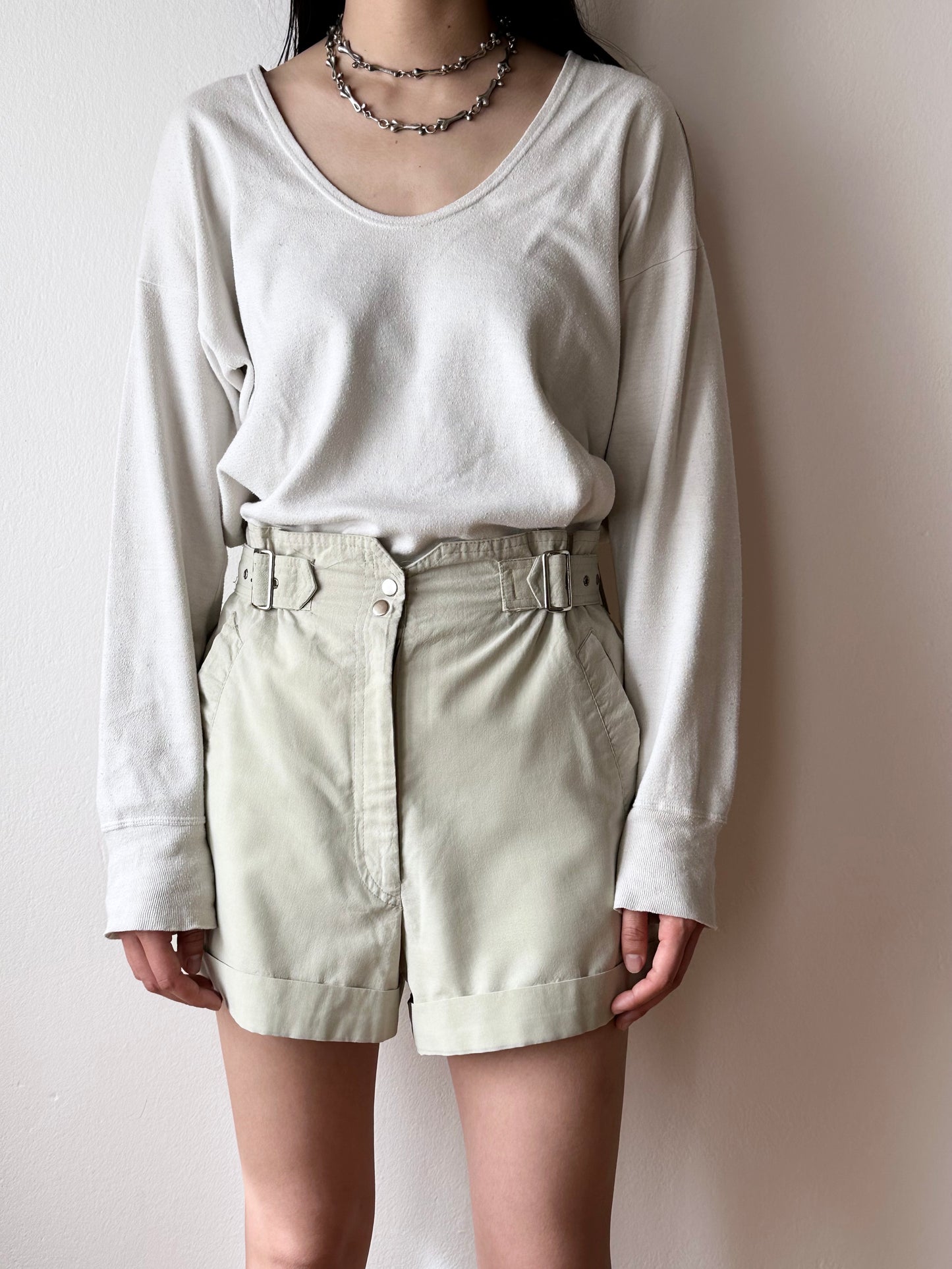 belted cotton shorts