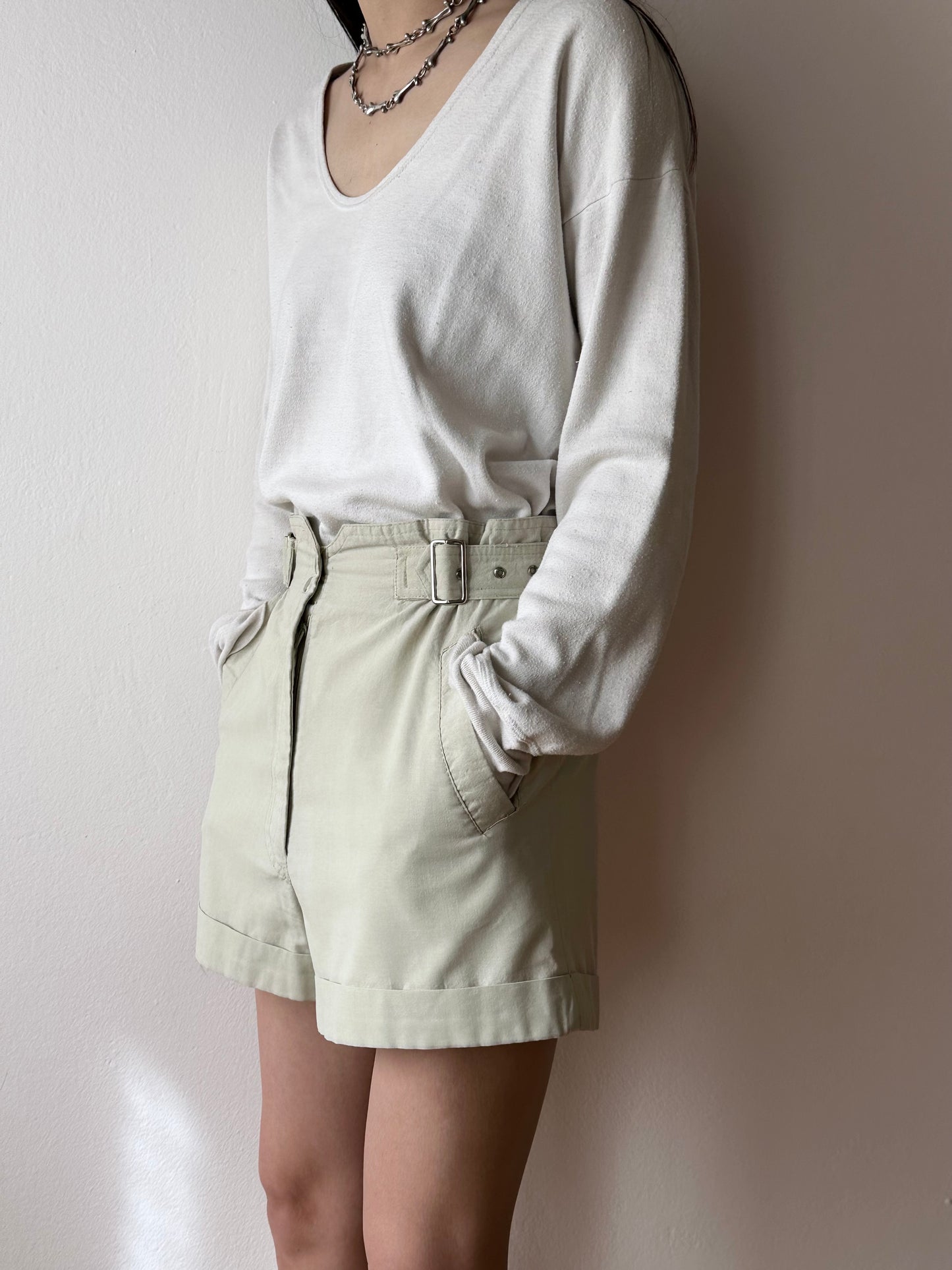 belted cotton shorts