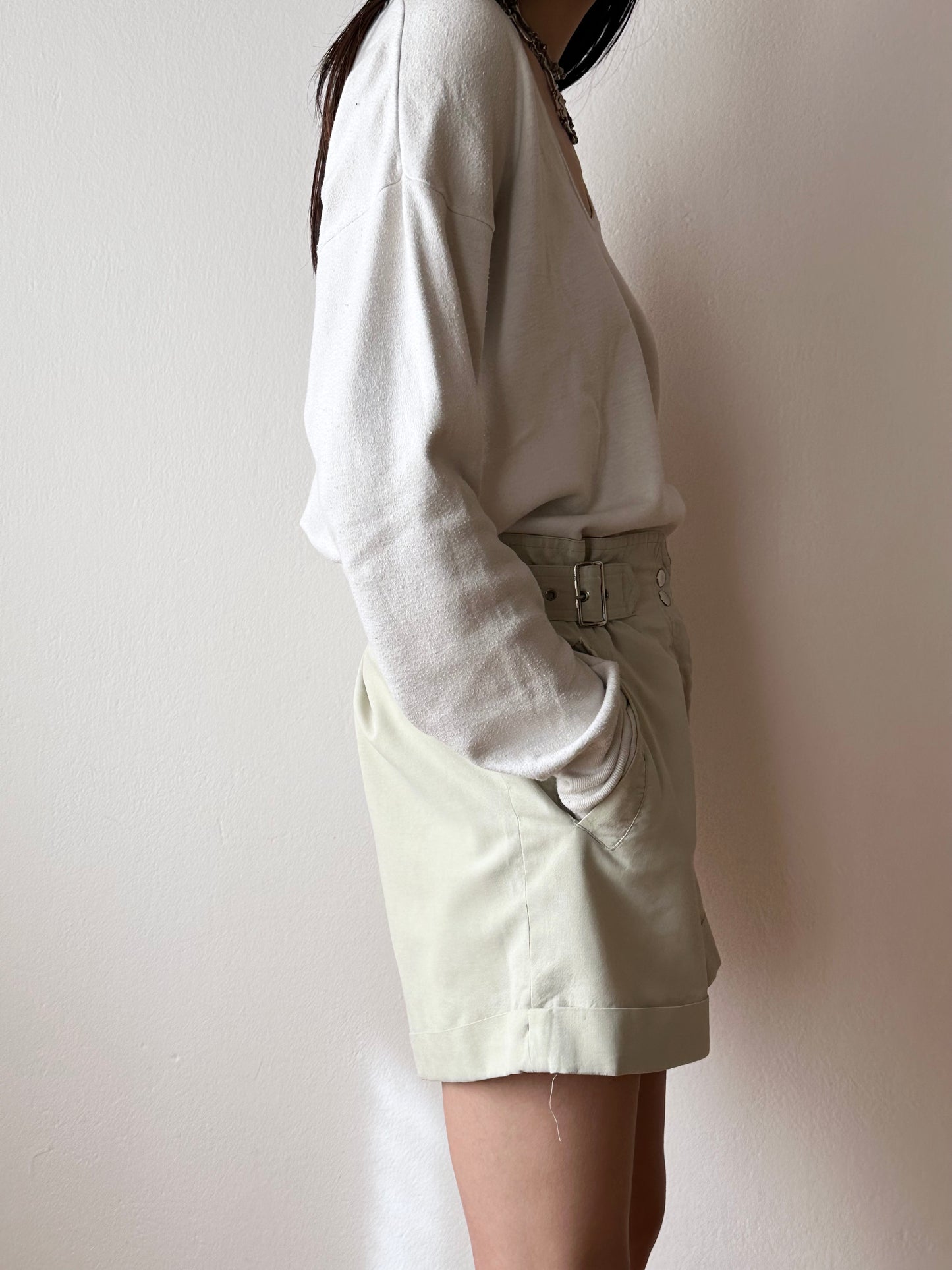 belted cotton shorts