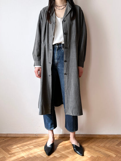 French vintage black chambray shirt dress