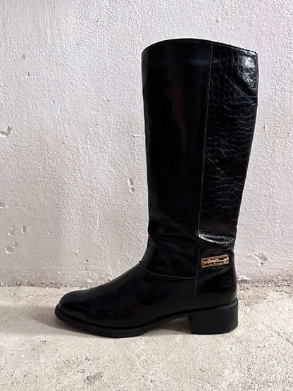 Late 70s-80s PERTTI PALMROTH Black leather boots - sz 8h