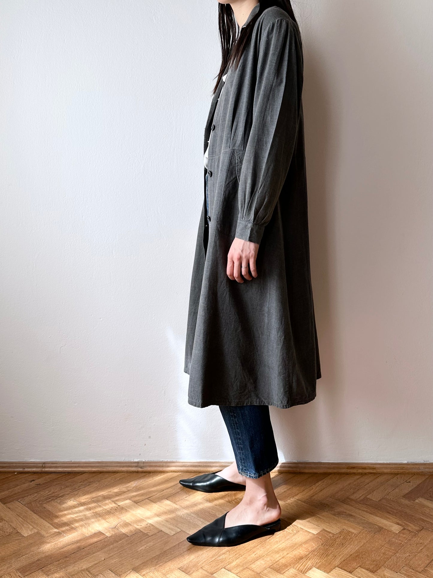 French vintage black chambray shirt dress