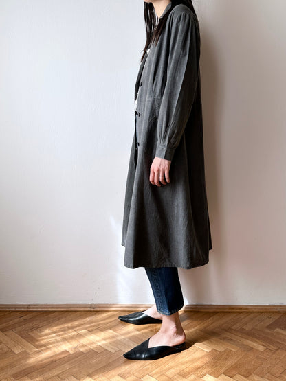 French vintage black chambray shirt dress