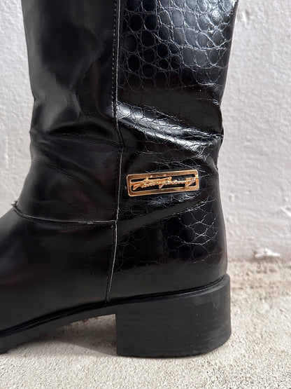 Late 70s-80s PERTTI PALMROTH Black leather boots - sz 8h