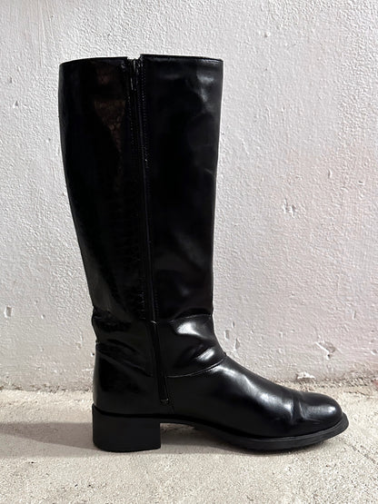 Late 70s-80s PERTTI PALMROTH Black leather boots - sz 8h
