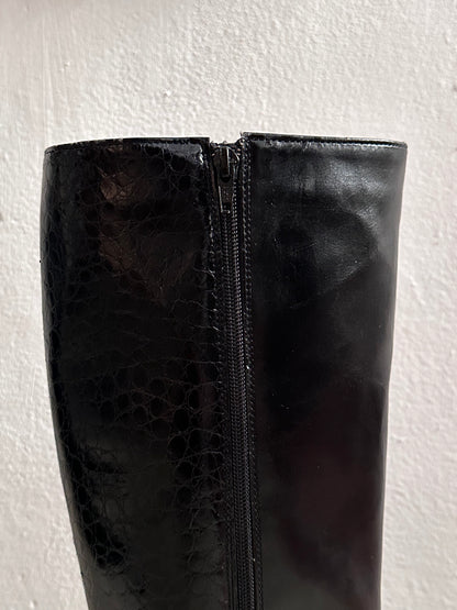 Late 70s-80s PERTTI PALMROTH Black leather boots - sz 8h