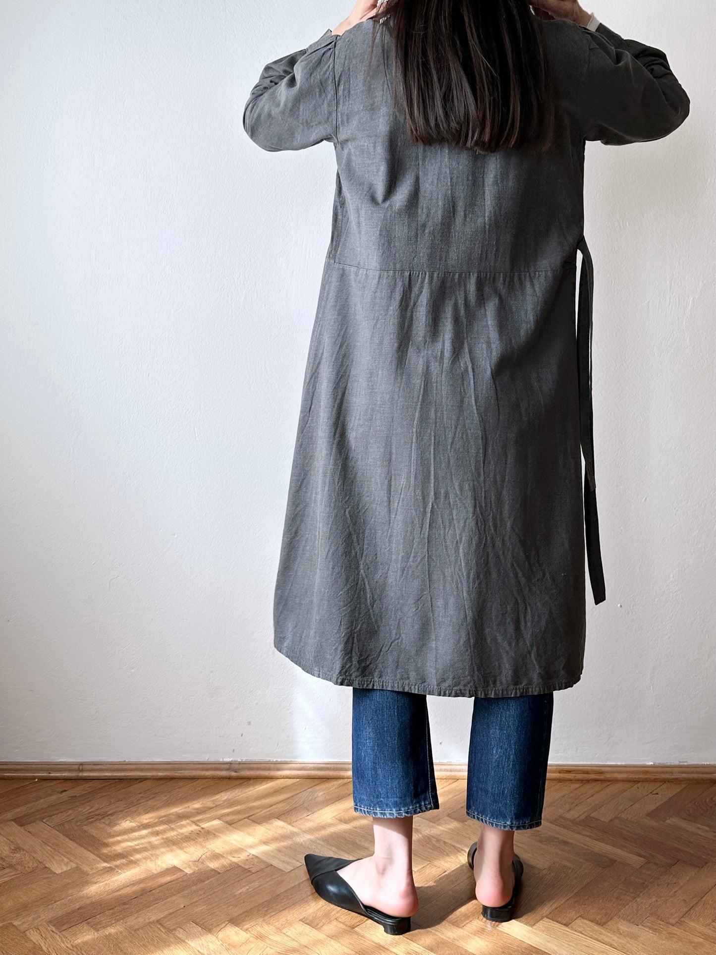 French vintage black chambray shirt dress