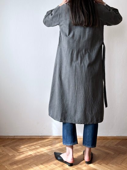 French vintage black chambray shirt dress