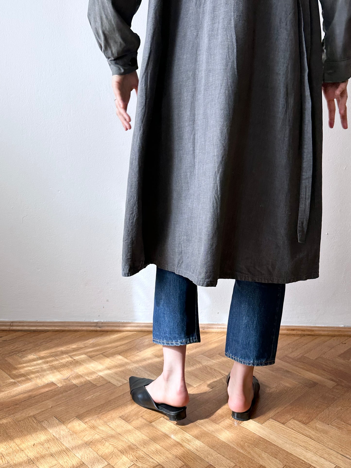 French vintage black chambray shirt dress