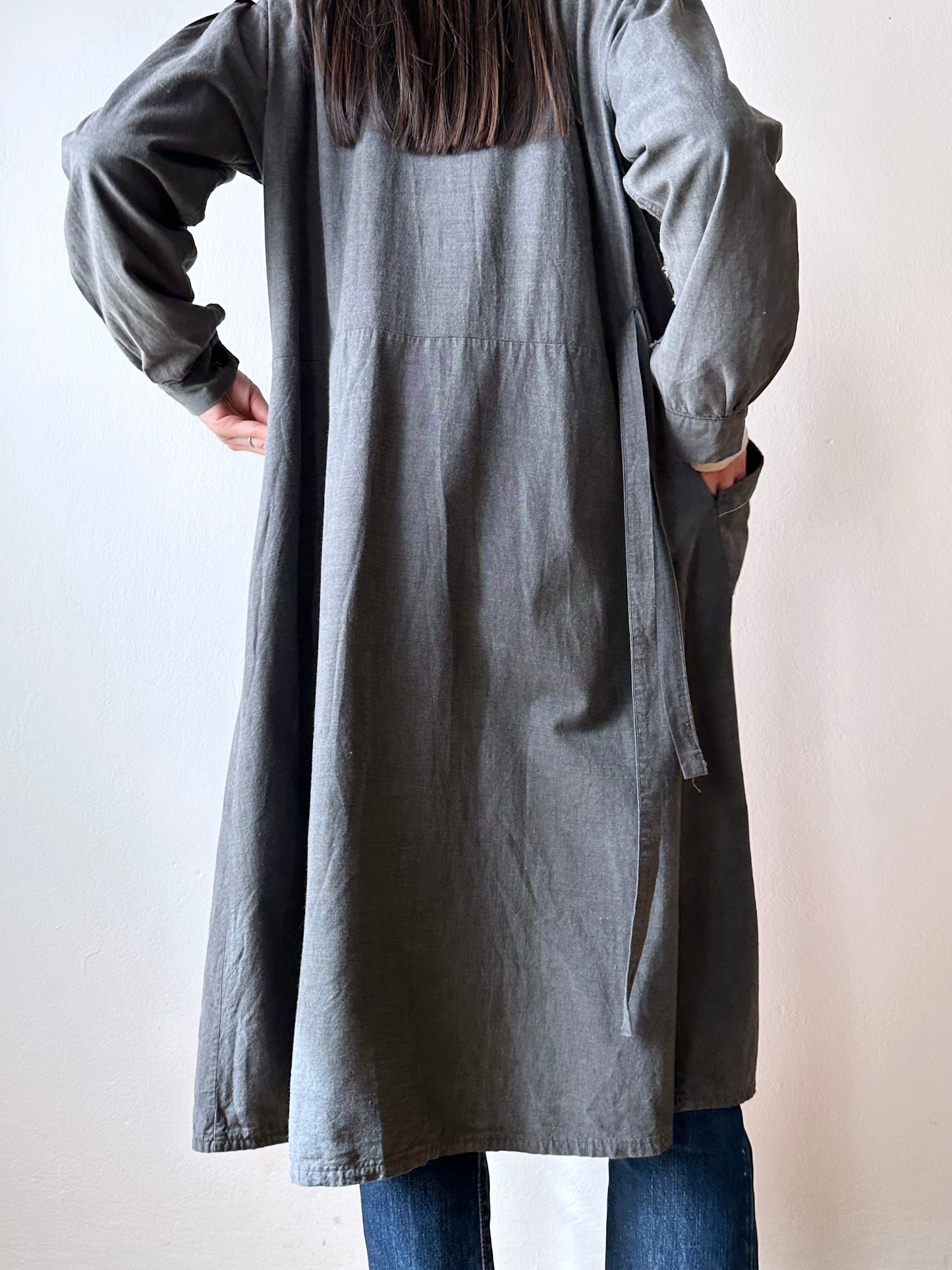 French vintage black chambray shirt dress