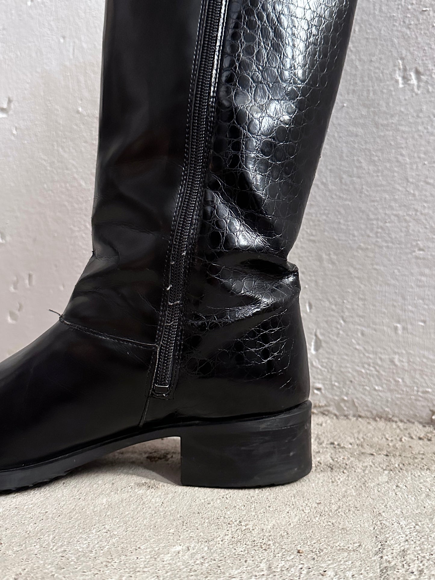Late 70s-80s PERTTI PALMROTH Black leather boots - sz 8h