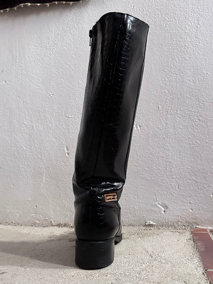 Late 70s-80s PERTTI PALMROTH Black leather boots - sz 8h