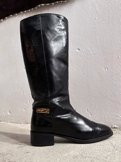 Late 70s-80s PERTTI PALMROTH Black leather boots - sz 8h