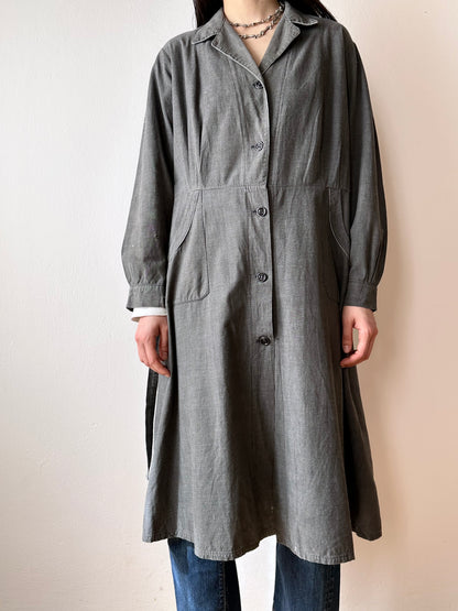 French vintage black chambray shirt dress