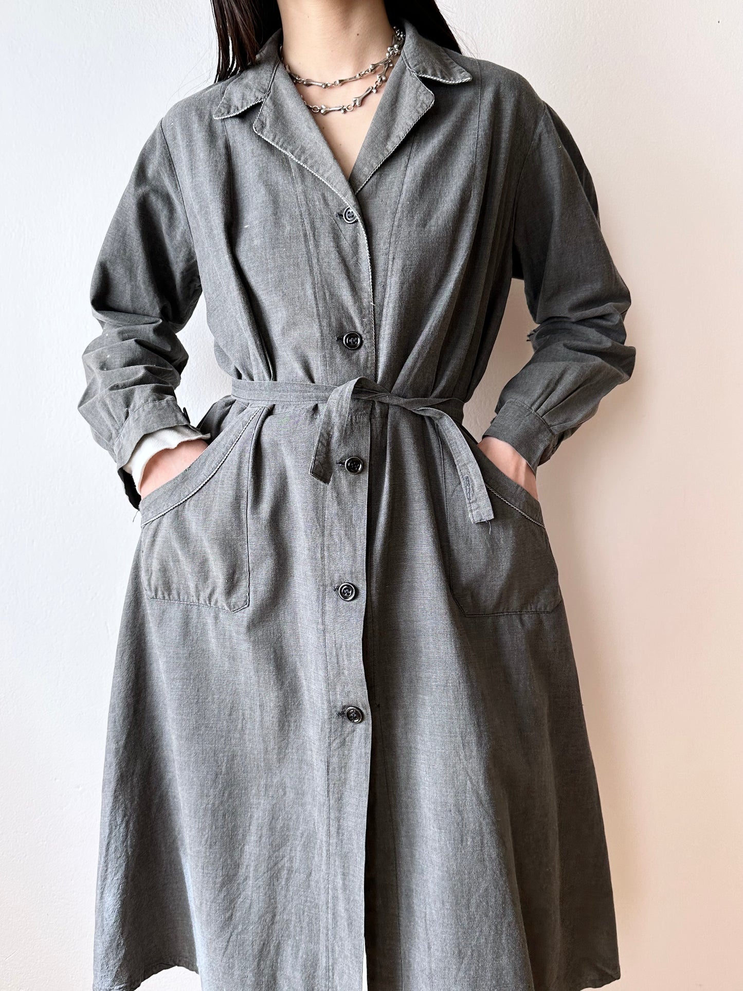 French vintage black chambray shirt dress