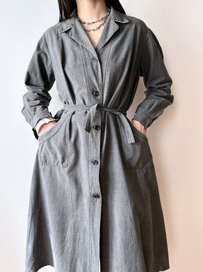 French vintage black chambray shirt dress
