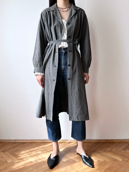 French vintage black chambray shirt dress