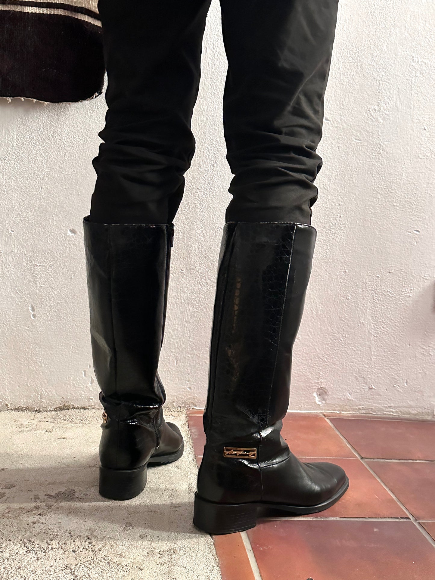 Late 70s-80s PERTTI PALMROTH Black leather boots - sz 8h