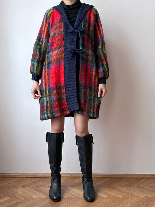 plaid mohair knit jacket