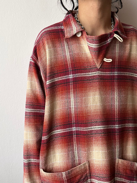 90s Italy plaid cotton flannel smock