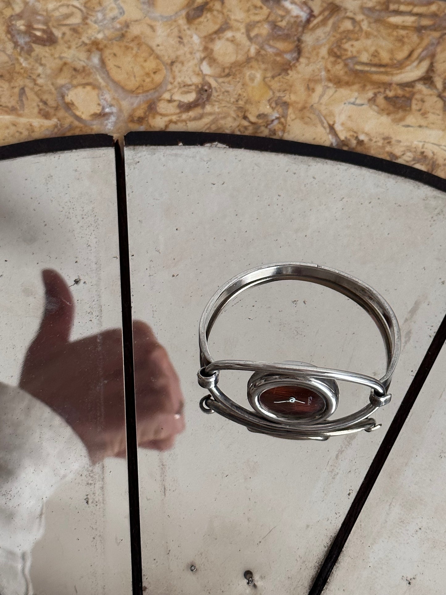 1970's TELHOR silver bangle watch