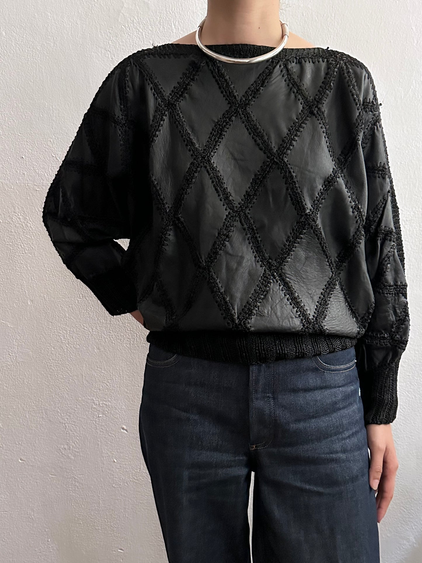 black leather diamond patchwork