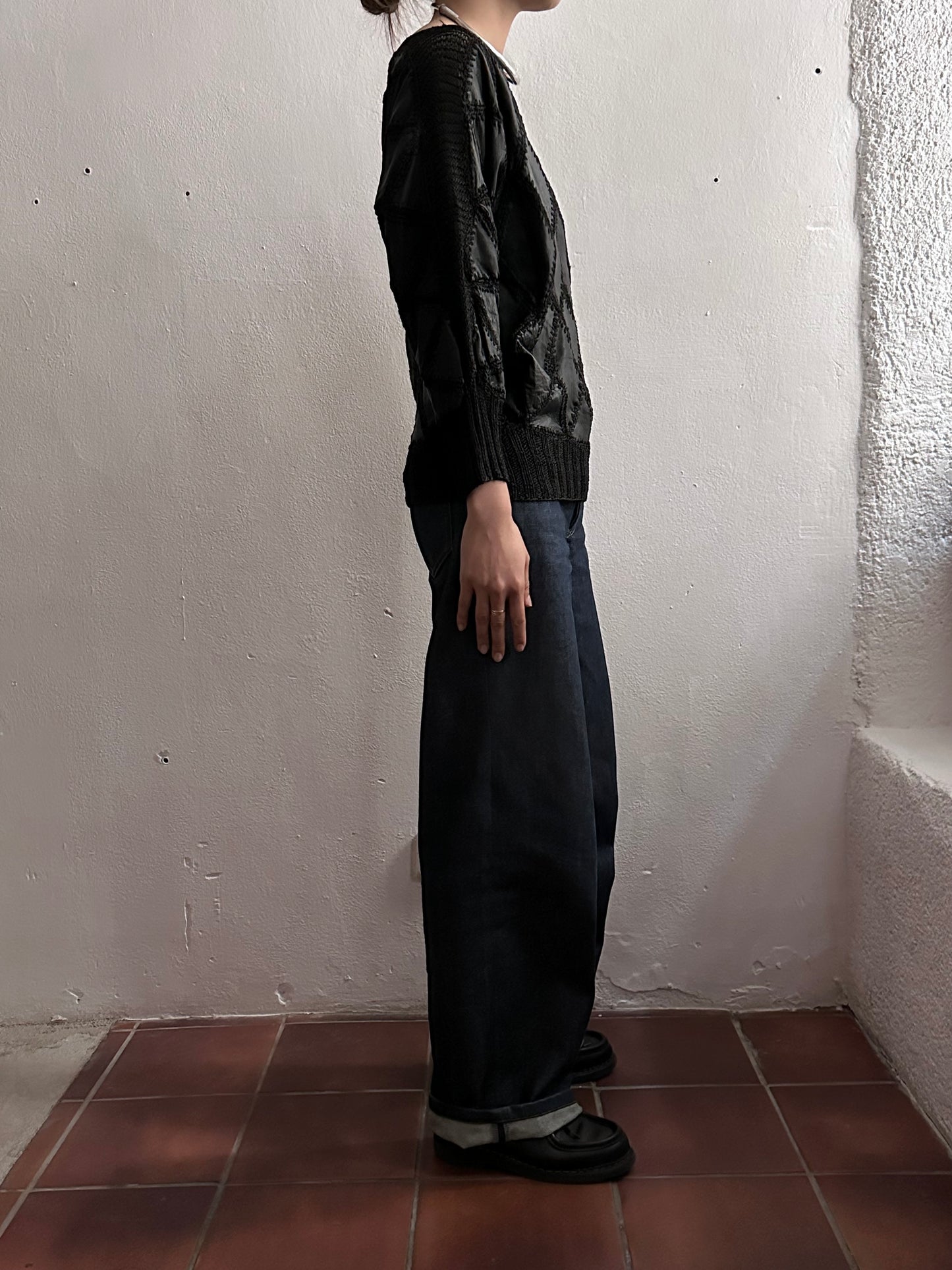 black leather diamond patchwork