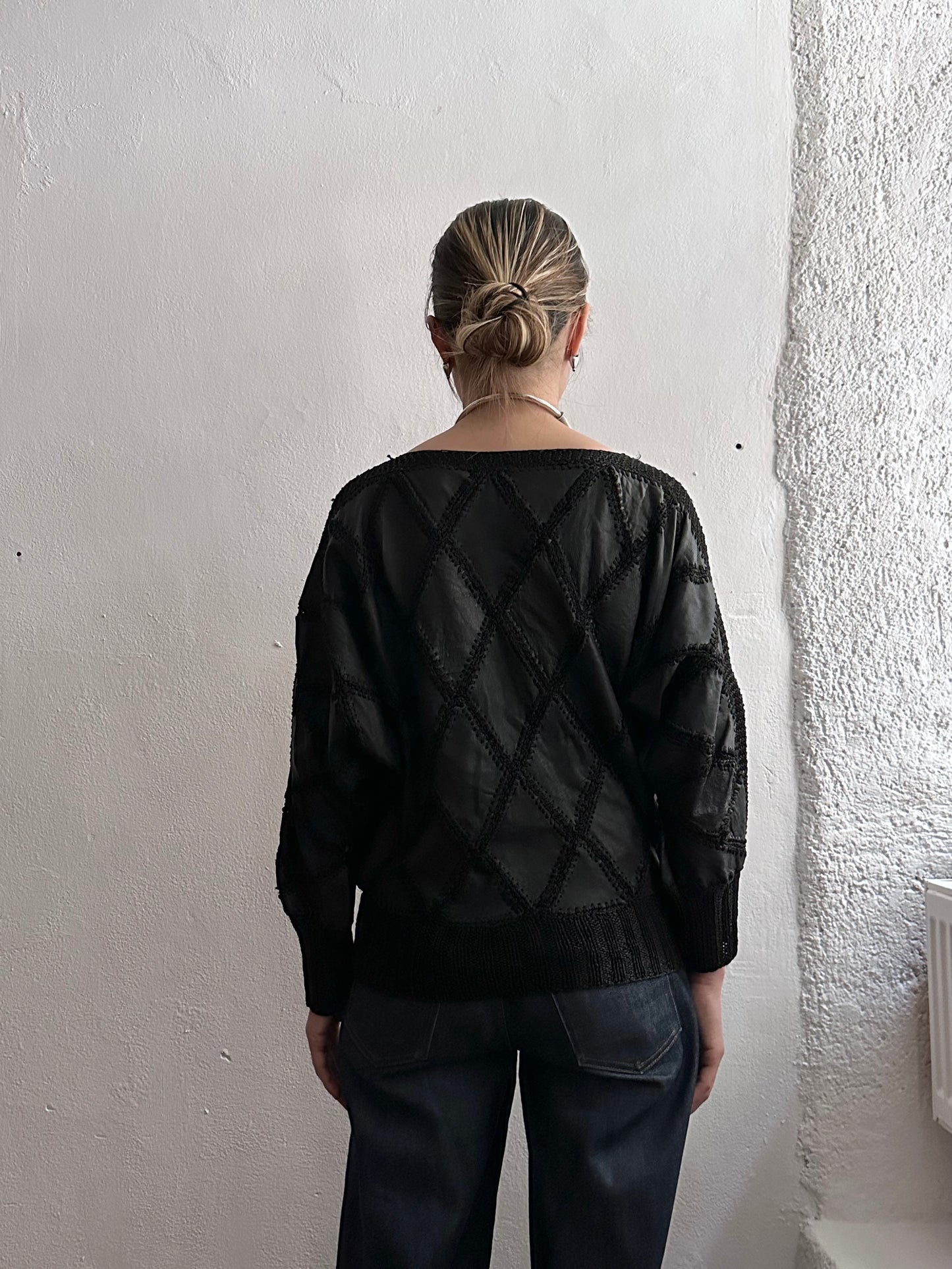 black leather diamond patchwork