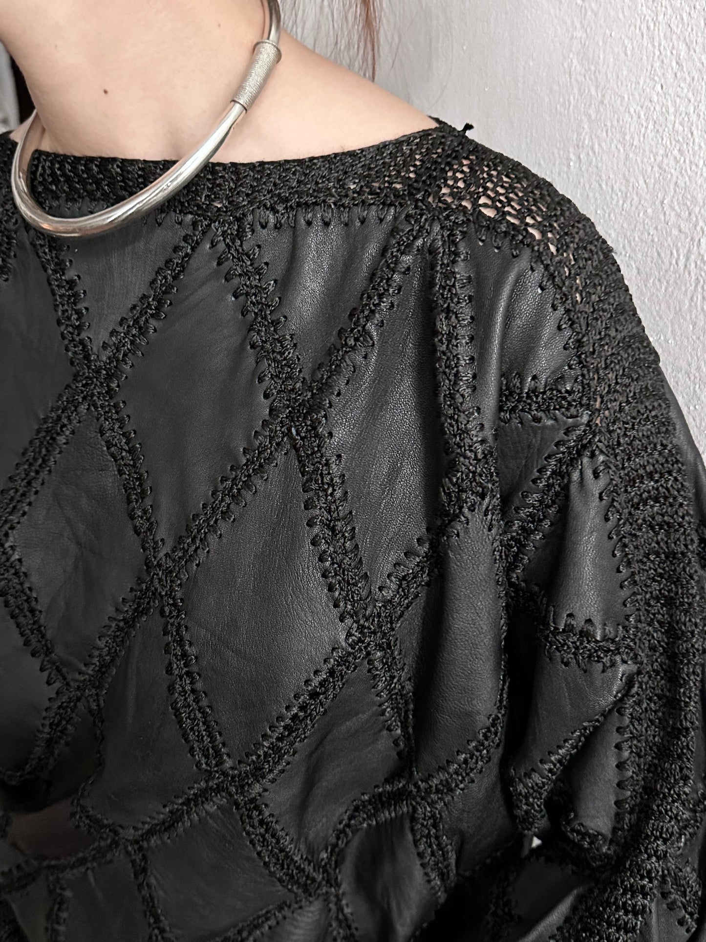 black leather diamond patchwork