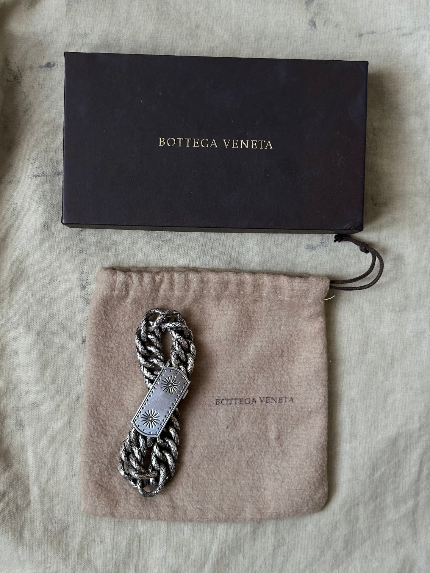 BOTTEGA VENETA Intrecciato chain silver ID brcelet