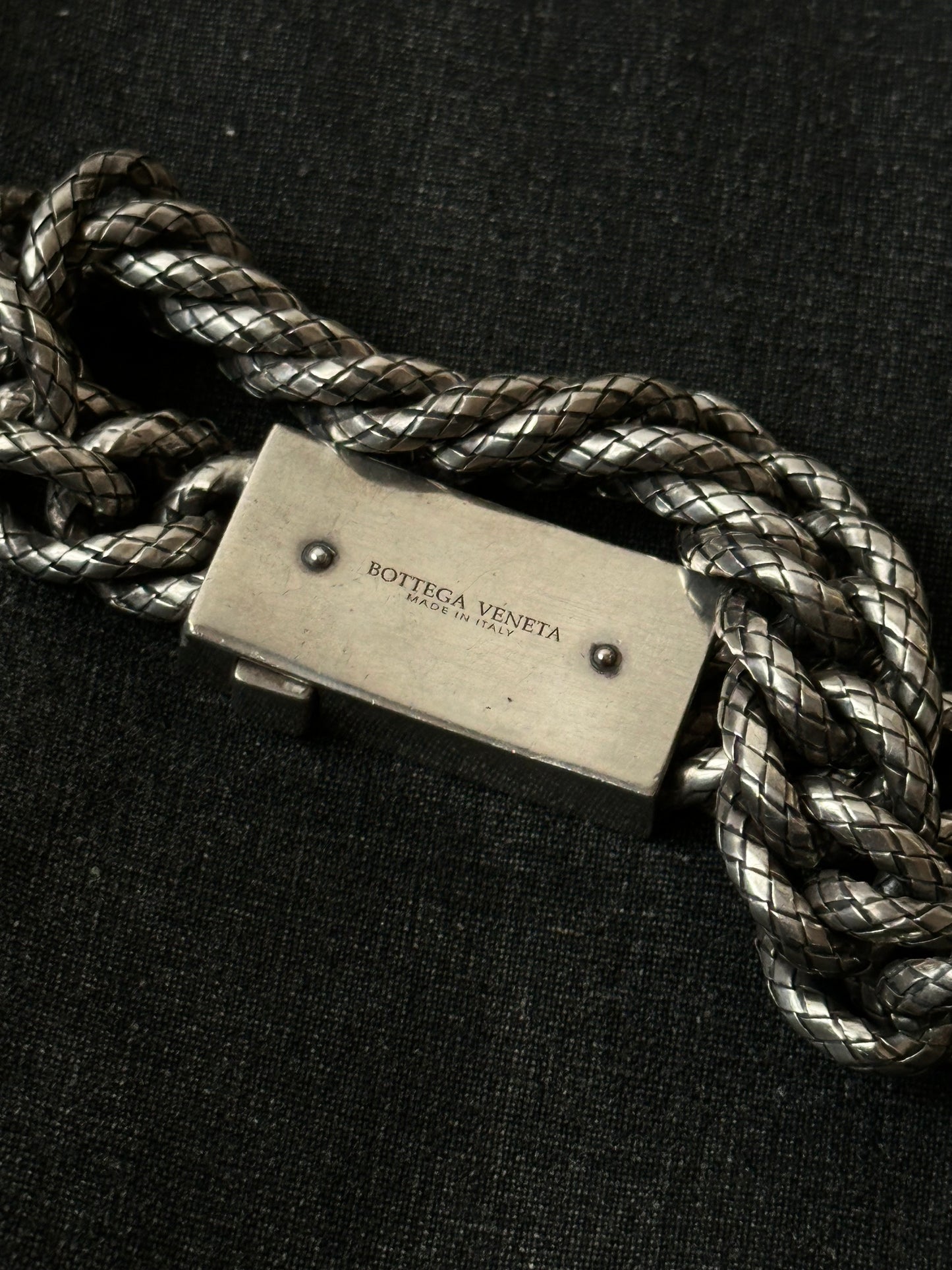 BOTTEGA VENETA Intrecciato chain silver ID brcelet