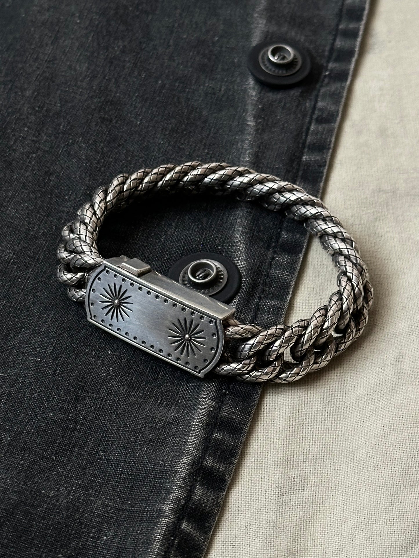 BOTTEGA VENETA Intrecciato chain silver ID brcelet