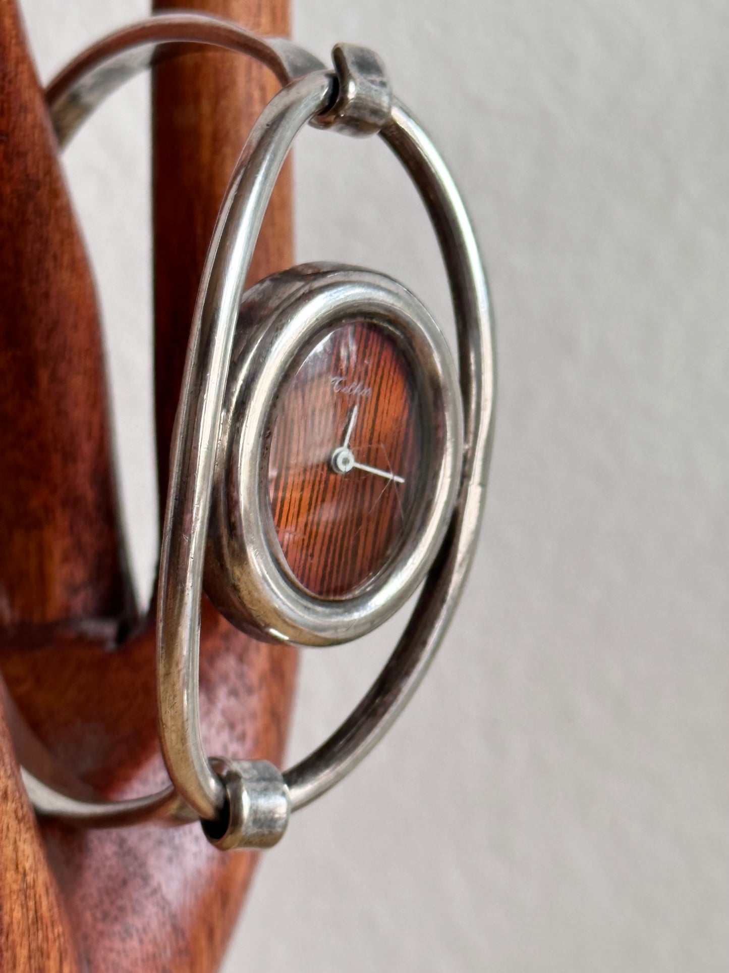 1970's TELHOR silver bangle watch