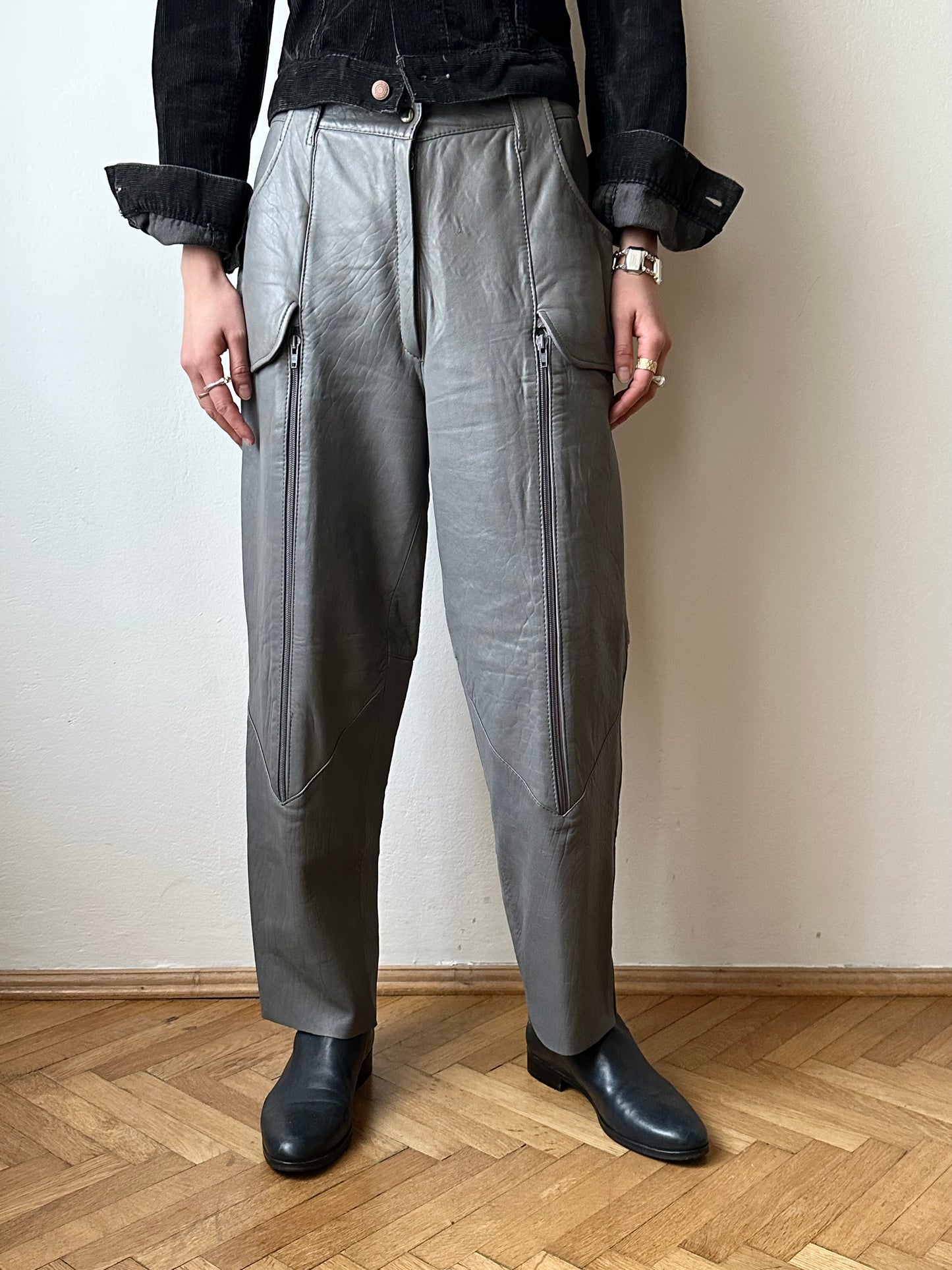 80s center zip leather trouser