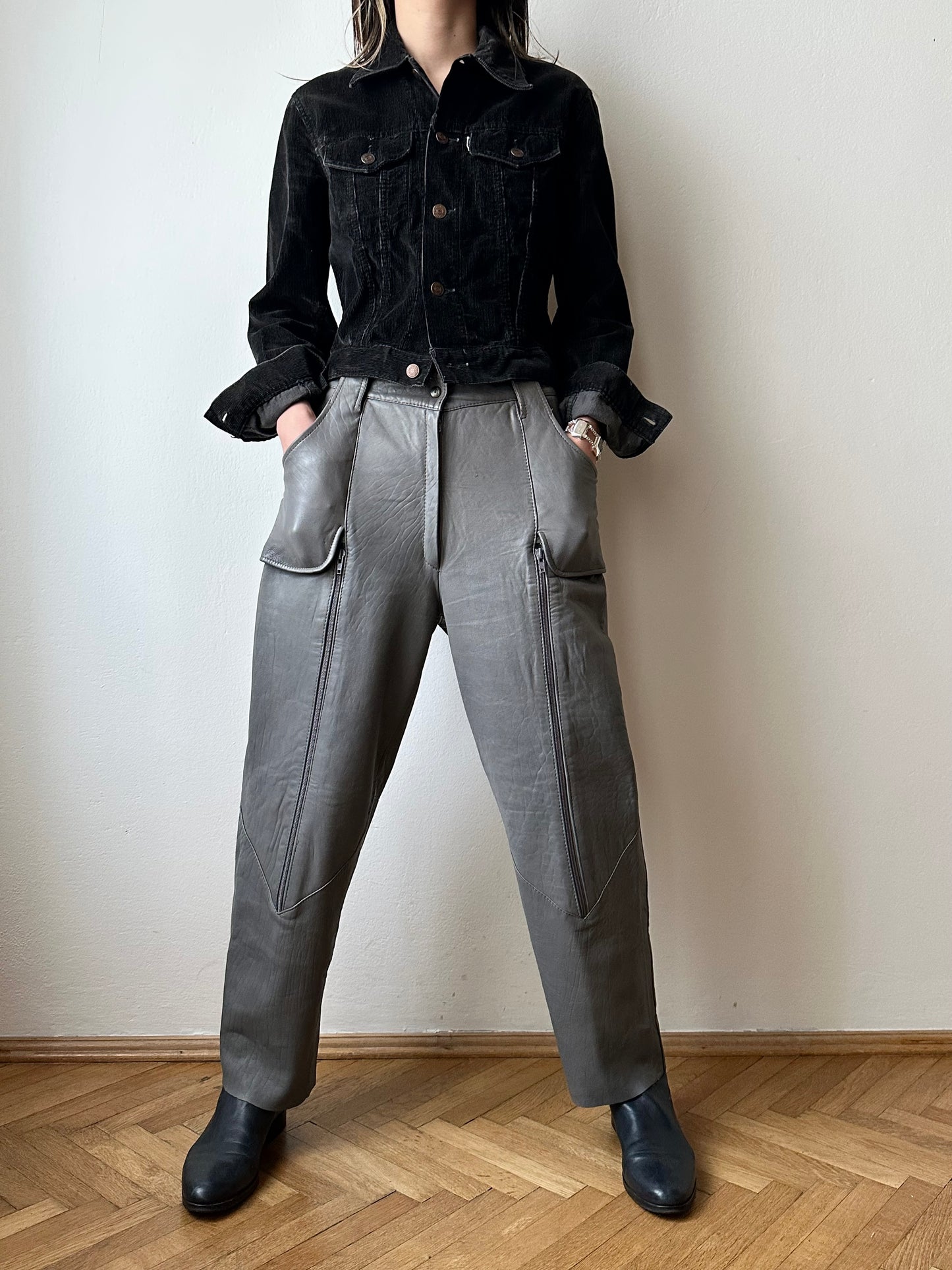 80s center zip leather trouser