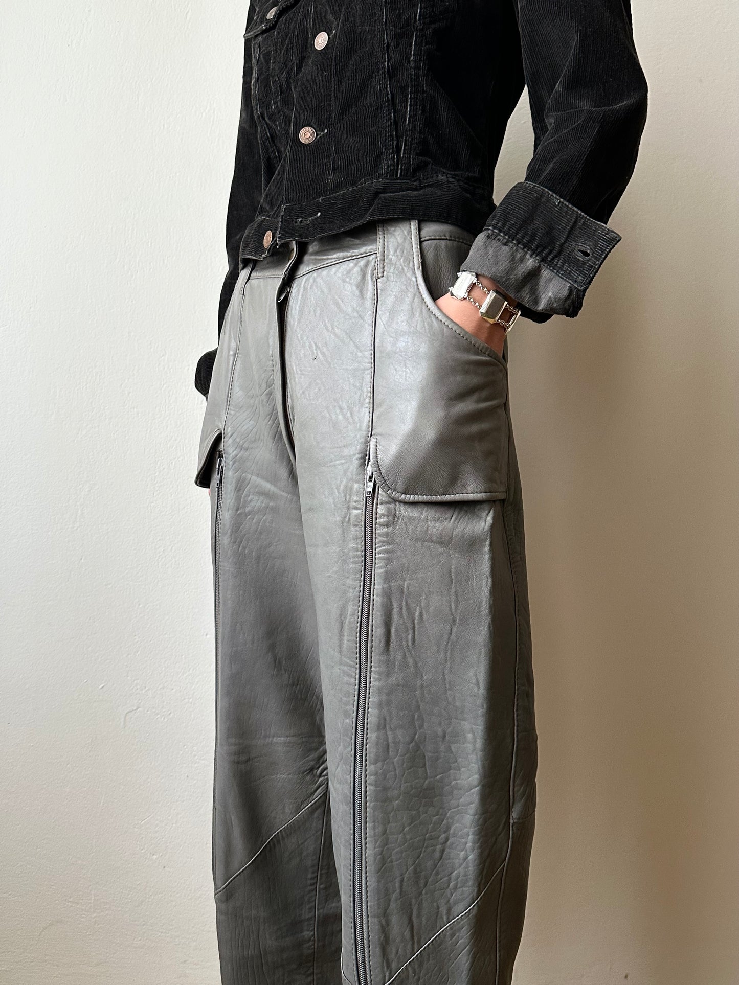80s center zip leather trouser