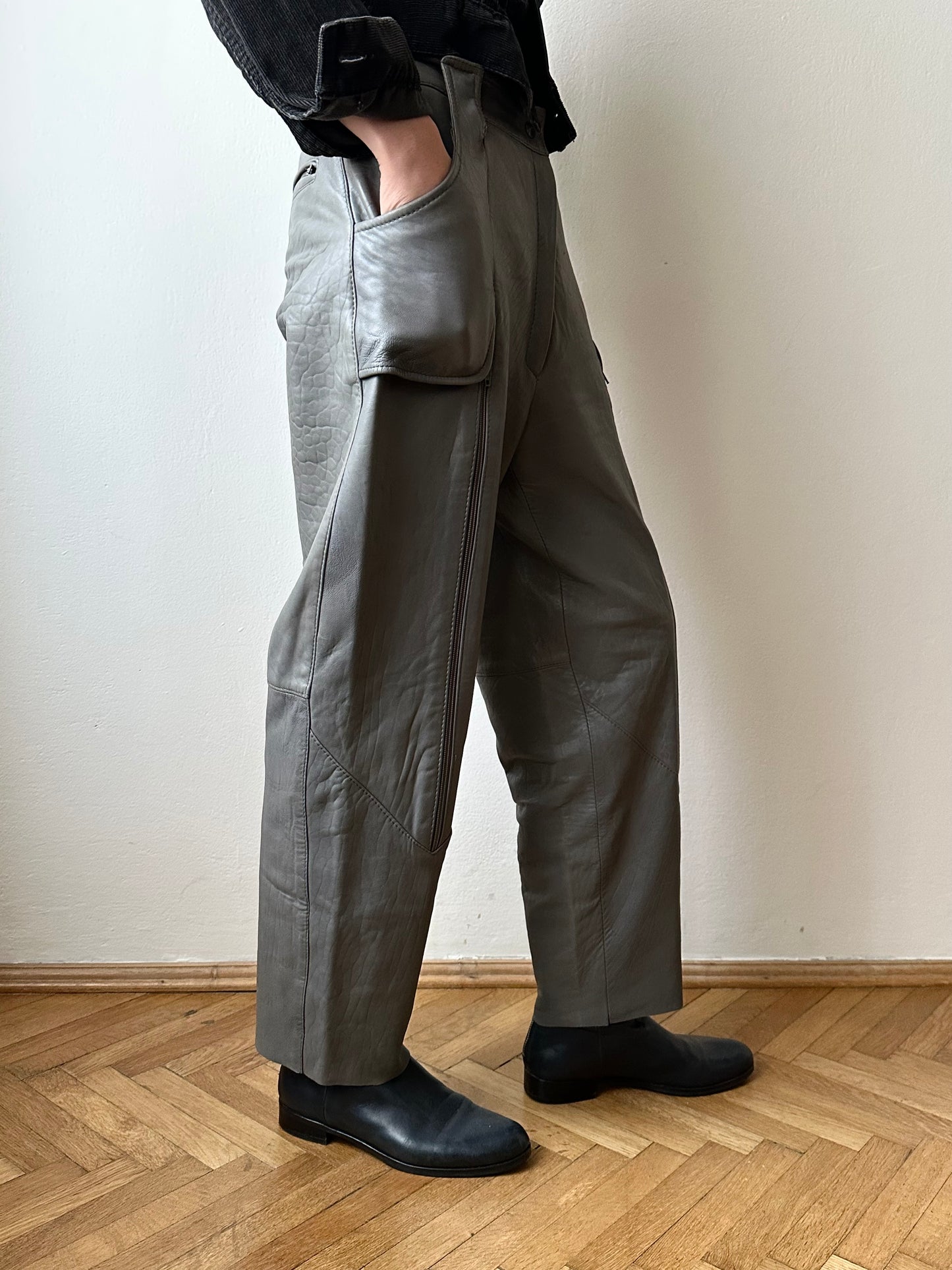 80s center zip leather trouser