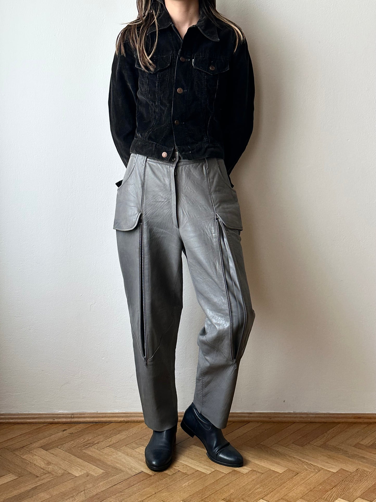 80s center zip leather trouser