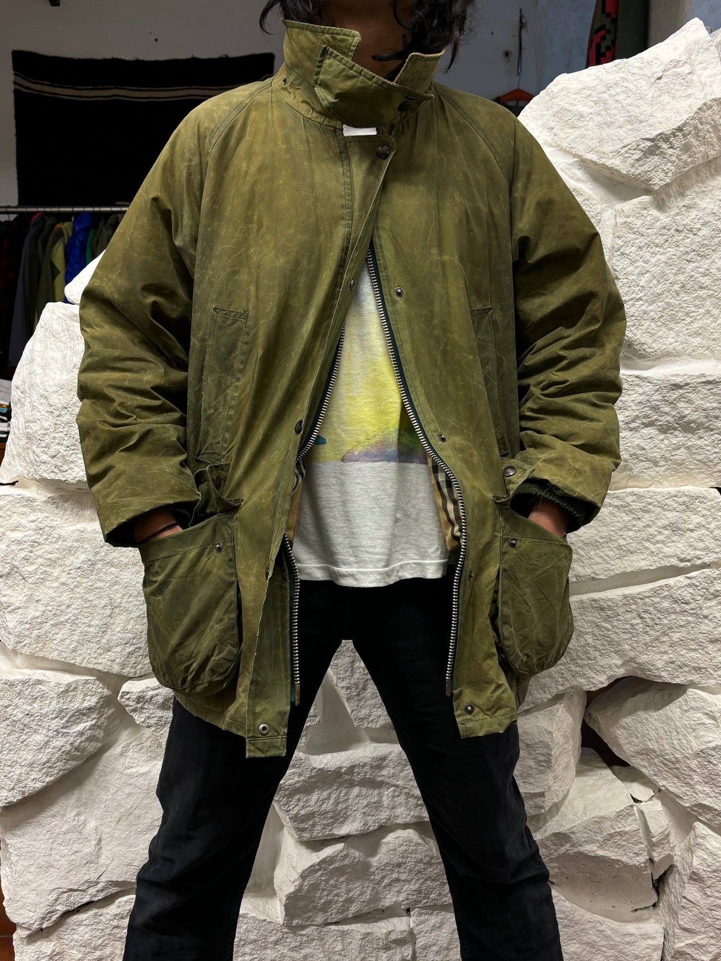 Burberrys Waxed Cotton Jacket 80's 90's 80年代 90年代 バーバリー Made in England イギリス製 Toto プラハ 古着屋 古着 Praha Prague Vintage store Vintage clothing イギリス古着 オイルドジャケット Rare レア 古着卸 フランス買い付け イギリス買い付け ユーロ古着 ヨーロッパ古着