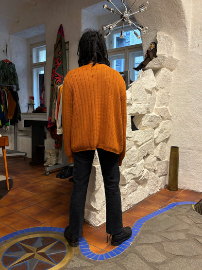 60's 70's 60年代 70年代 Handmade Wool Knit Zipup Jacket Toto Praha Prague プラハ 古着屋 古着 Vintage store Vintage clothing ユーロ古着 ヨーロッパ古着 ハンドメイド ニットジャケット オレンジ ヴィンテージ 